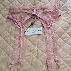 For Love And Lemons Pink Satin Lace Garter Belt Size XXS NWT